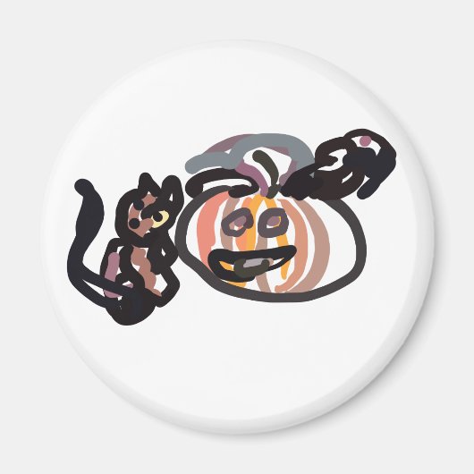 ハロウィン 黒猫とワタリガラス マグネット (正面)