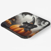 ハロウィン 黒猫の子猫とカボチャ ペーパープレート (傾斜あり)