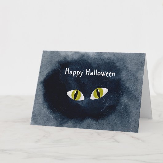 ハロウィン 黒猫の目 水彩画 カード