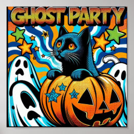 ハロウィン：黒猫不気味のカボチャ ポスター