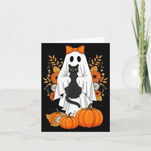 ハロウィン 黒猫 おばけ かぼちゃ かわいい 秋 カード (正面)