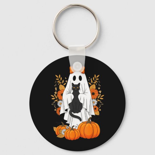 ハロウィン 黒猫 おばけ かぼちゃ かわいい 秋 キーホルダー (正面)
