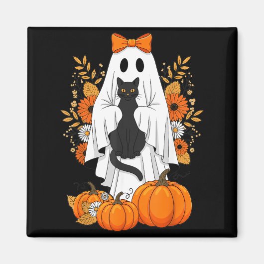 ハロウィン 黒猫 おばけ かぼちゃ かわいい 秋 マグネット (正面)