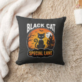 ハロウィン 黒猫 お化け屋敷 月 デザイン クッション (ブランケット)