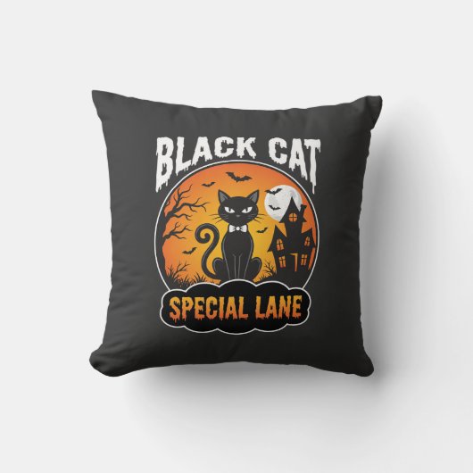 ハロウィン 黒猫 お化け屋敷 月 デザイン クッション (正面)