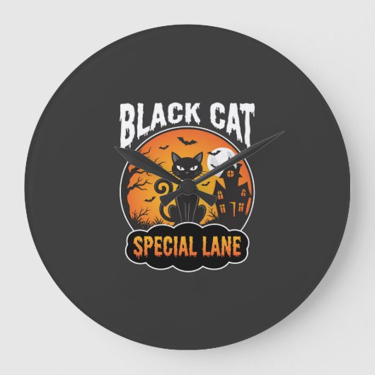 ハロウィン 黒猫 お化け屋敷 月 デザイン ラージ壁時計 (正面)