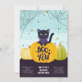 ハロウィン 黒猫 かぼちゃ かわいい コスチューム パーティー 招待状 (正面)