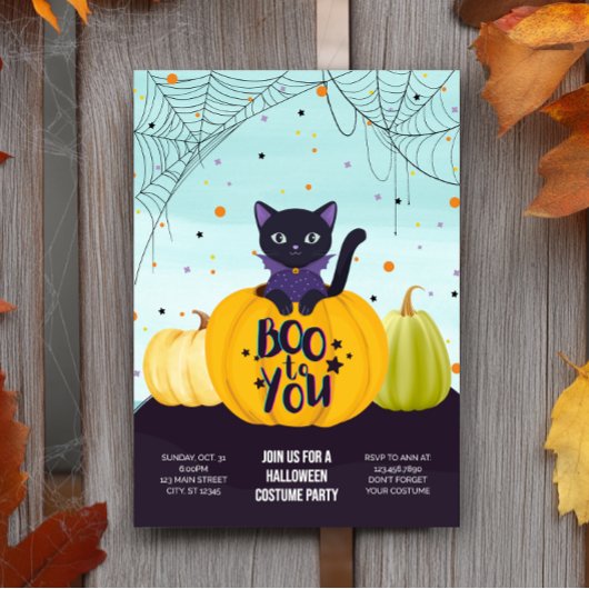 ハロウィン 黒猫 かぼちゃ かわいい コスチューム パーティー 招待状