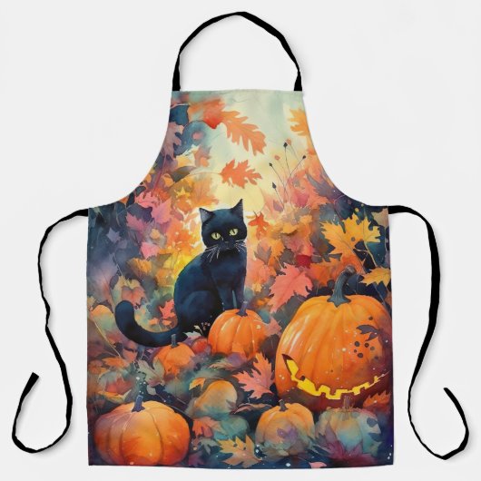 ハロウィン 黒猫 かぼちゃ スケアリー エプロン (正面)