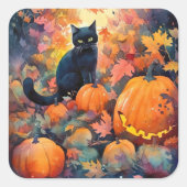 ハロウィン 黒猫 かぼちゃ スケアリー スクエアシール (正面)