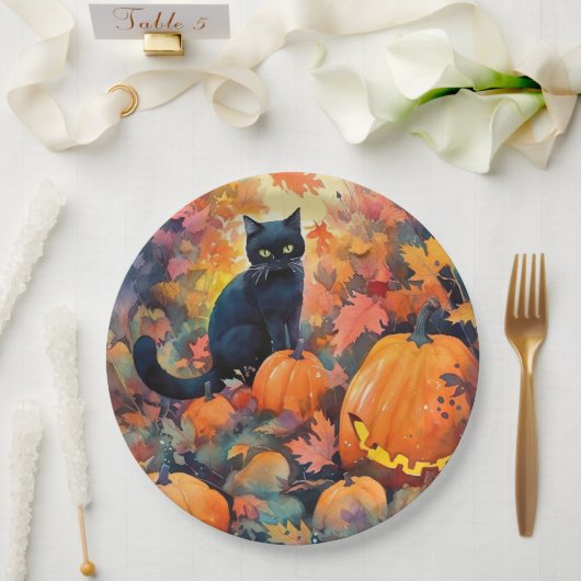 ハロウィン 黒猫 かぼちゃ スケアリー ペーパープレート (ウェディング)