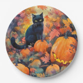 ハロウィン 黒猫 かぼちゃ スケアリー ペーパープレート (正面)