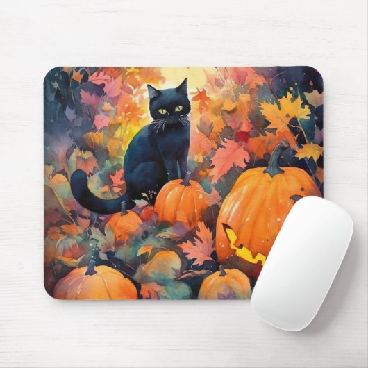 ハロウィン 黒猫 かぼちゃ スケアリー マウスパッド (マウス)