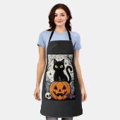 ハロウィン 黒猫 かぼちゃ ベクター デザイン エプロン (着用した状態)