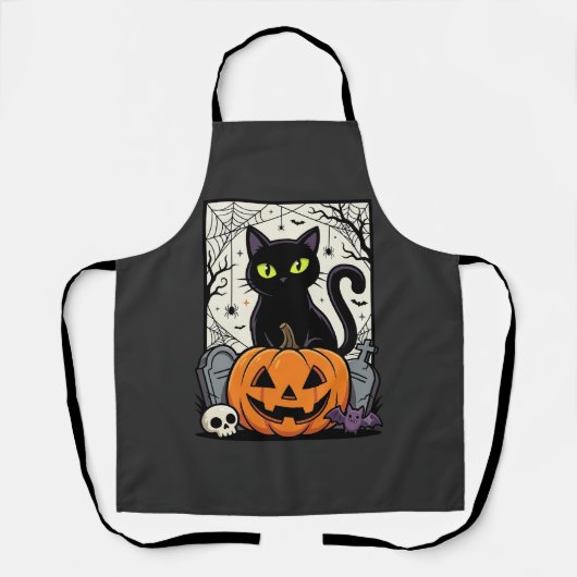 ハロウィン 黒猫 かぼちゃ ベクター デザイン エプロン (正面)