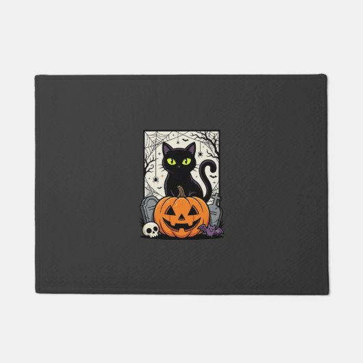 ハロウィン 黒猫 かぼちゃ ベクター デザイン ドアマット (正面)