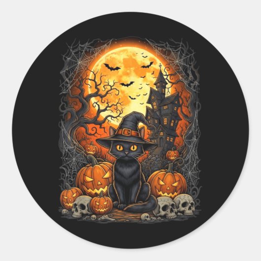 ハロウィン 黒猫 かぼちゃ ラウンドシール (正面)