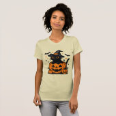 ハロウィン 黒猫 かぼちゃ 女性用Tシャツ Tシャツ (正面フル)