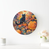 ハロウィン 黒猫 かぼちゃ 怖い 壁掛け時計 ラージ壁時計 (ホーム)