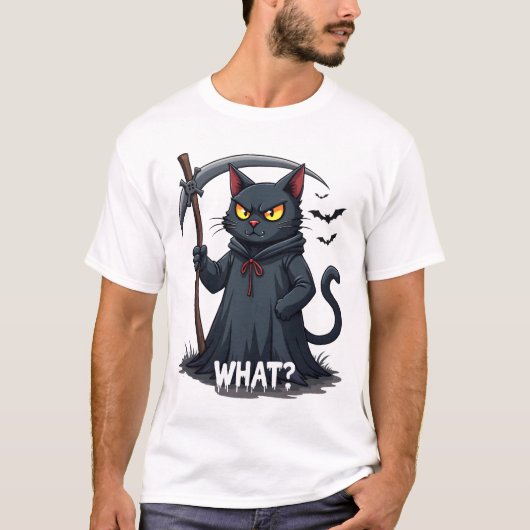 ハロウィン 黒猫 かわいい 猫 おもしろい ネコ 怖い猫 怒った猫 F Tシャツ (正面)