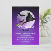 ハロウィン 黒猫 ほうき 満月 パーティー 招待状 (スタンド正面)