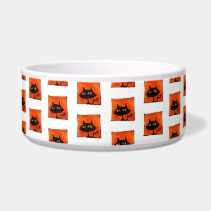 ハロウィン 黒猫 オレンジ色の四角 キャラクター ペット ボウル