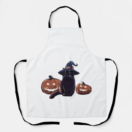 ハロウィン 黒猫 オーバーサイズ Tシャツ エプロン (正面)