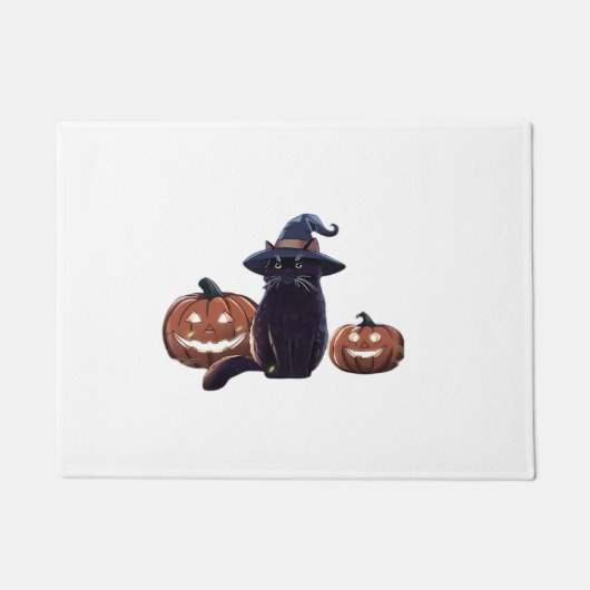 ハロウィン 黒猫 オーバーサイズ Tシャツ ドアマット (正面)