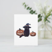 ハロウィン 黒猫 オーバーサイズ Tシャツ ポストカード (スタンド正面)