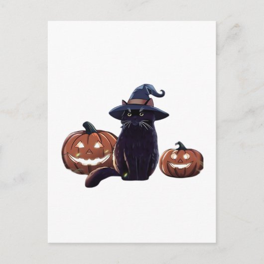ハロウィン 黒猫 オーバーサイズ Tシャツ ポストカード (正面)