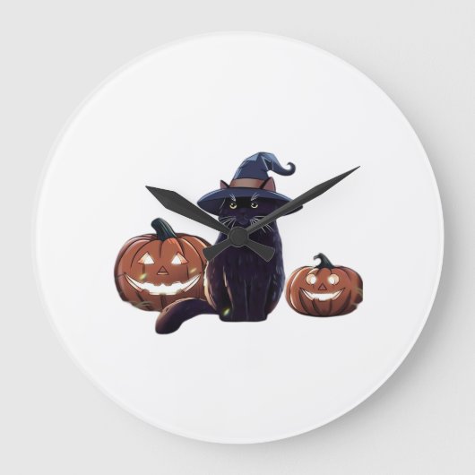 ハロウィン 黒猫 オーバーサイズ Tシャツ ラージ壁時計 (正面)