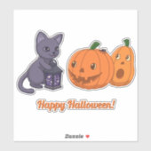 ハロウィン 黒猫、カボチャ、マジックランタン シール (シート)