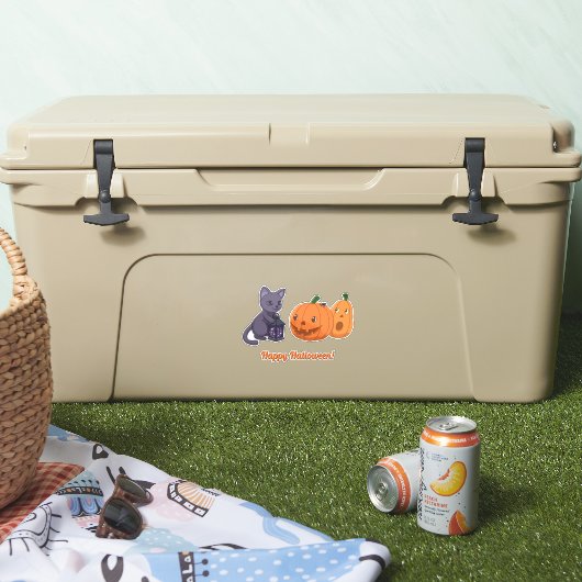 ハロウィン 黒猫、カボチャ、マジックランタン シール (クーラー)