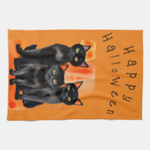 ハロウィン 黒猫 キッチンタオル