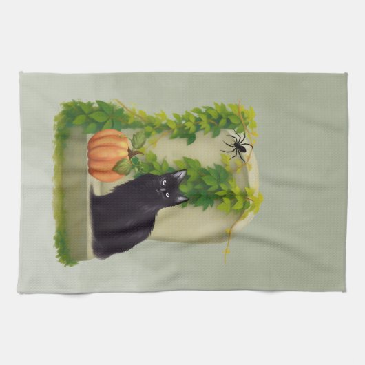 ハロウィン 黒猫 キッチン タオル (横)