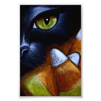 ハロウィン 黒猫 キャンディコーン 4" x 6" フォトプリント