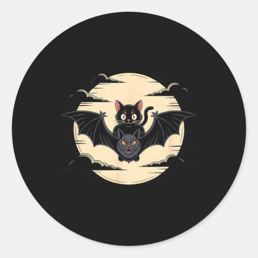 ハロウィン 黒猫 コウモリ 満月 怖い夜 ラウンドシール (正面)