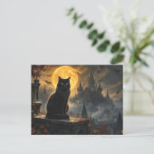 ハロウィン 黒猫 ゴシック城 ポストカード (スタンド正面)