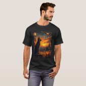 ハロウィン 黒猫 ゴシック 月景色 パーティー Tシャツ (正面フル)