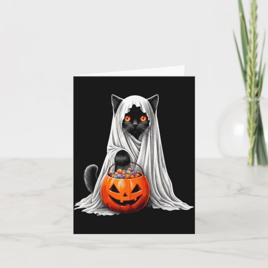 ハロウィン 黒猫 ゴースト コスチューム パンプキン カード (正面)