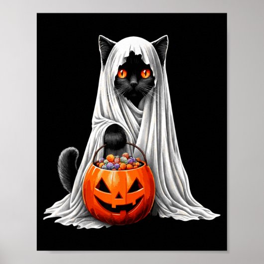 ハロウィン 黒猫 ゴースト コスチューム パンプキン ポスター (正面)