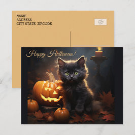 ハロウィン 黒猫 ジャックランタン パンプキン ポストカード