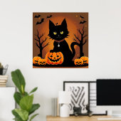ハロウィン 黒猫 ジャック・オ・ランタン スプーキー ポスター (ホームオフィス)
