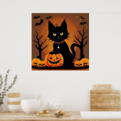 ハロウィン 黒猫 ジャック・オ・ランタン スプーキー ポスター (キッチン)
