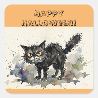 ハロウィン 黒猫 スクエアステッカー スクエアシール
