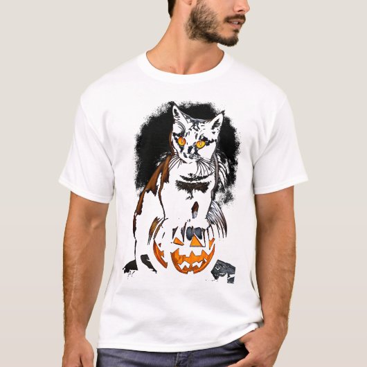 ハロウィン 黒猫 ステッカー1 Tシャツ (正面)
