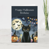 ハロウィン 黒猫 バースデー カード (正面)