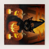 ハロウィン 黒猫 パンプキン グロー シーン ジグソーパズル (横)