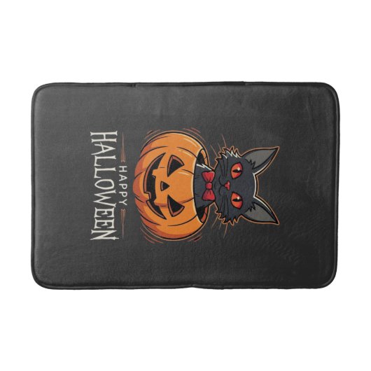 ハロウィン 黒猫 パンプキン デザイン 1 バスマット (正面)