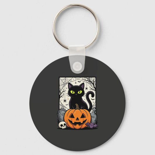 ハロウィン 黒猫 パンプキン ベクター デザイン キーホルダー (正面)